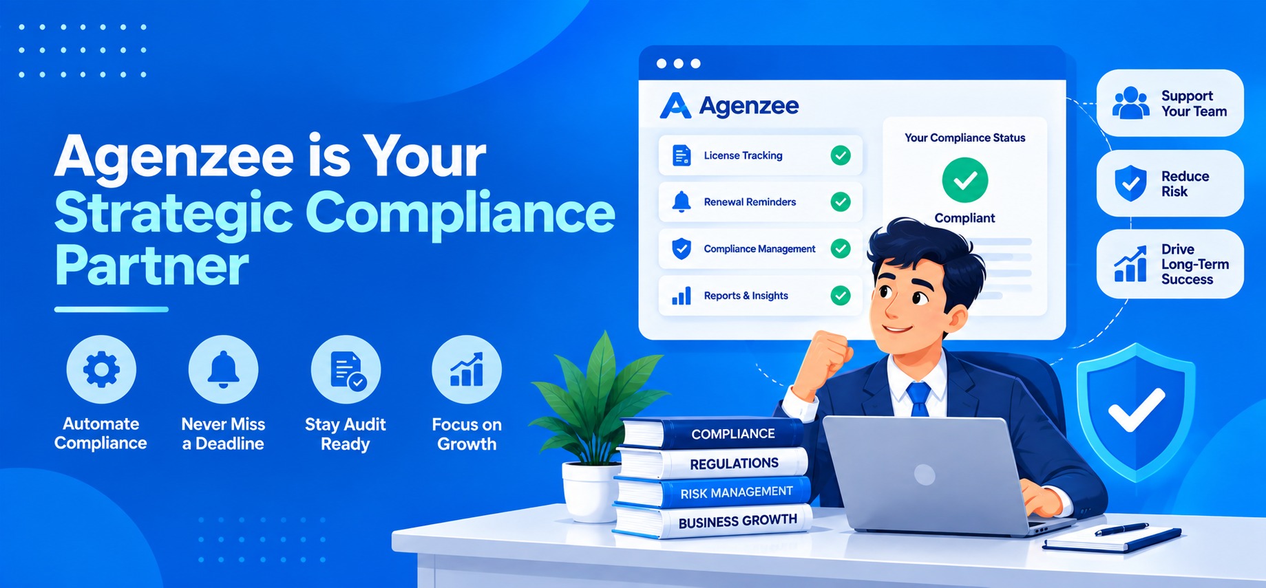 Agenzee is Your Strategic Compliance Partner With Agenzee, the daunting challenges of licensing, appointments, and CE management become streamlined and… well, more manageable!
